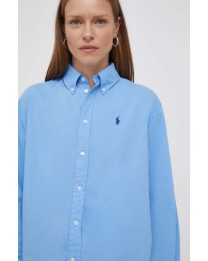 Polo Ralph Lauren koszula bawełniana damska kolor niebieski relaxed z kołnierzykiem klasycznym