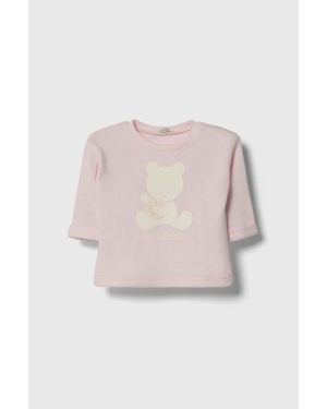 United Colors of Benetton bluza bawełniana niemowlęca kolor różowy z nadrukiem