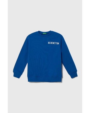 United Colors of Benetton bluza bawełniana dziecięca kolor niebieski z nadrukiem