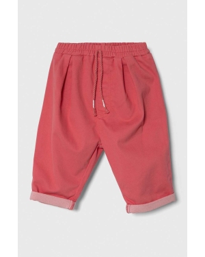 United Colors of Benetton spodnie niemowlęce kolor różowy gładkie