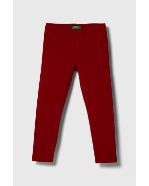 United Colors of Benetton legginsy dziecięce kolor czerwony gładkie