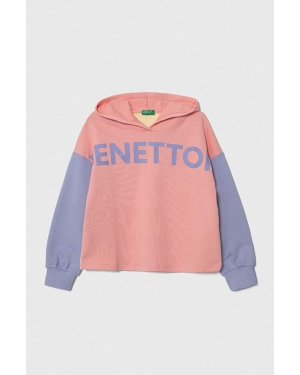 United Colors of Benetton bluza bawełniana dziecięca z kapturem z nadrukiem
