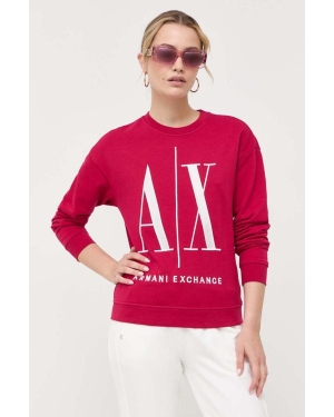 Armani Exchange bluza bawełniana damska kolor fioletowy z aplikacją