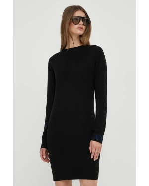 Armani Exchange sukienka wełniana kolor czarny midi prosta
