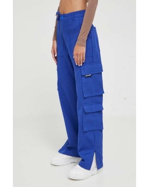 Sixth June spodnie bawełniane kolor niebieski fason cargo high waist