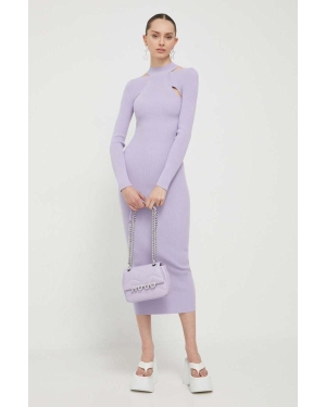 HUGO sukienka kolor fioletowy maxi dopasowana