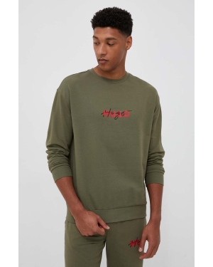 HUGO bluza bawełniana męska kolor zielony z nadrukiem