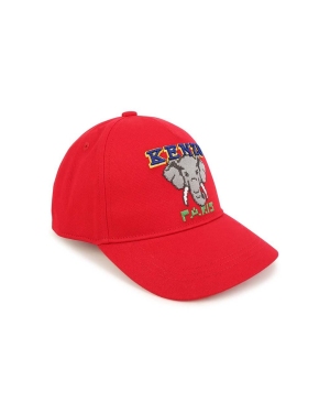 Kenzo Kids czapka z daszkiem bawełniana dziecięca kolor czerwony z aplikacją