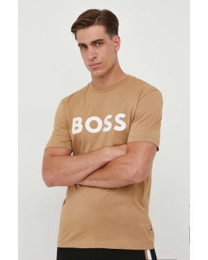 BOSS t-shirt bawełniany kolor beżowy z nadrukiem 50495742