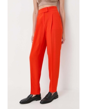 BOSS spodnie damskie kolor pomarańczowy fason chinos high waist
