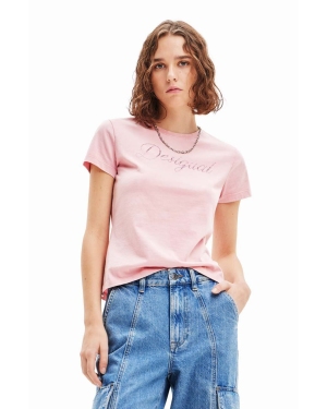 Desigual t-shirt bawełniany kolor różowy