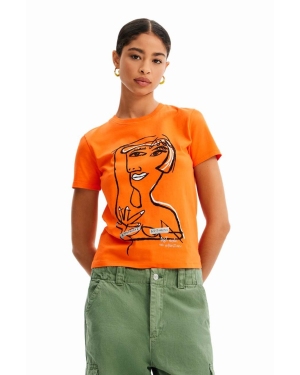 Desigual t-shirt bawełniany kolor pomarańczowy