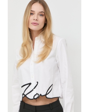 Karl Lagerfeld koszula bawełniana damska kolor biały regular z kołnierzykiem klasycznym