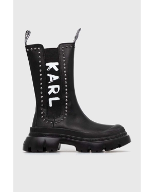 Karl Lagerfeld botki skórzane TREKKA MAX KC damskie kolor czarny na platformie KL43591