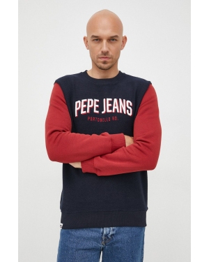 Pepe Jeans bluza bawełniana męska kolor granatowy z aplikacją