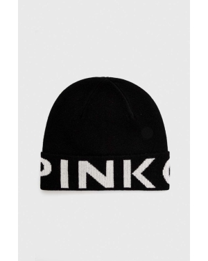 Pinko czapka wełniana kolor czarny z cienkiej dzianiny wełniana 101507.A101