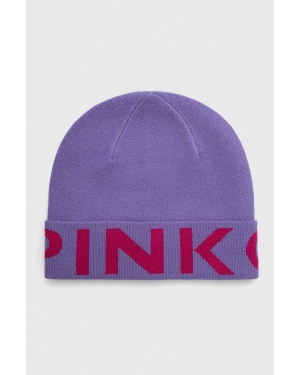 Pinko czapka wełniana kolor fioletowy z cienkiej dzianiny wełniana 101507.A101