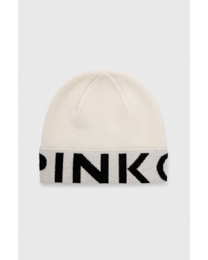 Pinko czapka wełniana kolor beżowy z cienkiej dzianiny wełniana 101507.A101