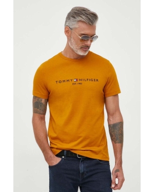 Tommy Hilfiger t-shirt bawełniany kolor pomarańczowy z aplikacją