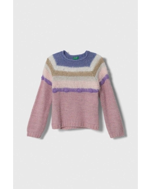 United Colors of Benetton sweter z domieszką wełny dziecięcy kolor różowy lekki