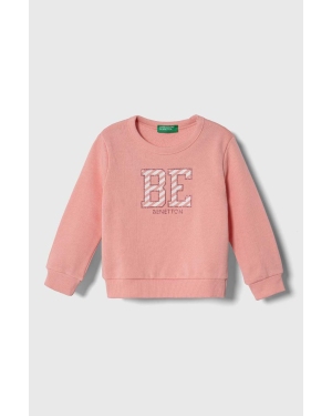 United Colors of Benetton bluza bawełniana dziecięca kolor różowy z nadrukiem