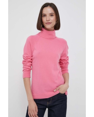 United Colors of Benetton sweter z domieszką wełny kolor różowy z golfem