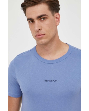United Colors of Benetton t-shirt bawełniany kolor niebieski z nadrukiem