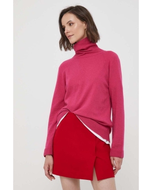 United Colors of Benetton sweter z domieszką wełny damski kolor różowy lekki z golfem