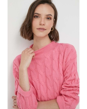 United Colors of Benetton sweter z domieszką wełny damski kolor różowy z półgolfem