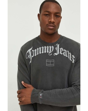 Tommy Jeans bluza męska kolor szary z kapturem z nadrukiem
