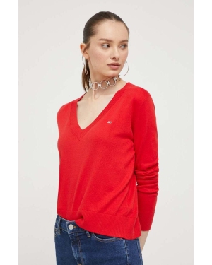 Tommy Jeans sweter damski kolor czerwony lekki