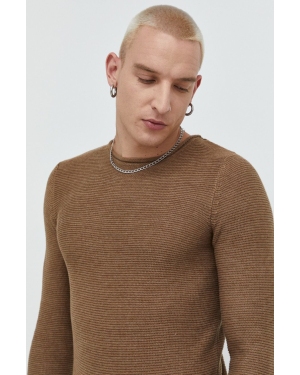 Solid sweter męski kolor brązowy lekki