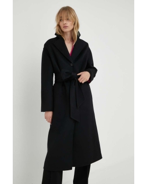 Liviana Conti płaszcz wełniany kolor czarny przejściowy oversize
