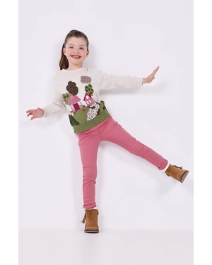 Mayoral spodnie dziecięce kolor różowy z aplikacją