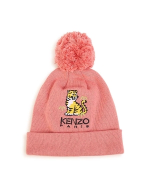 Kenzo Kids czapka z domieszką kaszmiru dziecięca kolor różowy