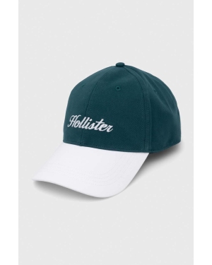 Hollister Co. czapka z daszkiem bawełniana kolor zielony z aplikacją