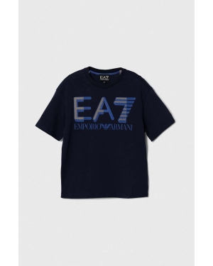 EA7 Emporio Armani t-shirt bawełniany dziecięcy kolor granatowy z nadrukiem
