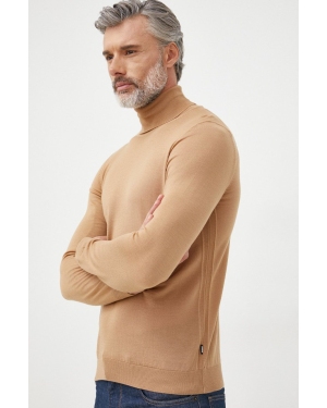 BOSS sweter wełniany męski kolor beżowy lekki z golferm
