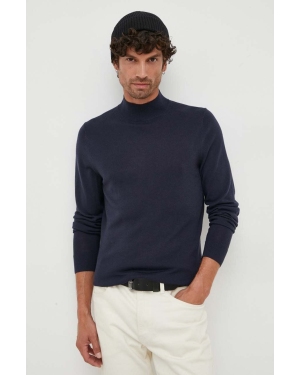 Calvin Klein sweter wełniany męski kolor granatowy lekki z półgolfem