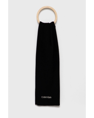 Calvin Klein Szalik z domieszką wełny kolor czarny gładki