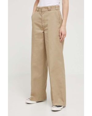 Dickies spodnie damskie kolor beżowy proste high waist