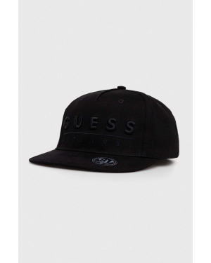 Guess czapka z daszkiem bawełniana kolor czarny z aplikacją