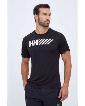 Helly Hansen t-shirt sportowy Lifa Tech kolor czarny z nadrukiem