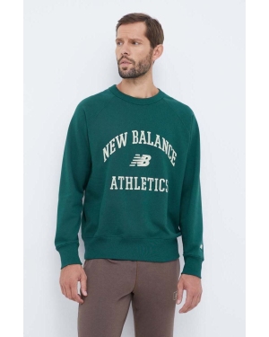 New Balance bluza bawełniana męska kolor zielony z aplikacją