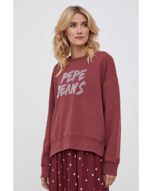 Pepe Jeans bluza bawełniana damska kolor bordowy z aplikacją
