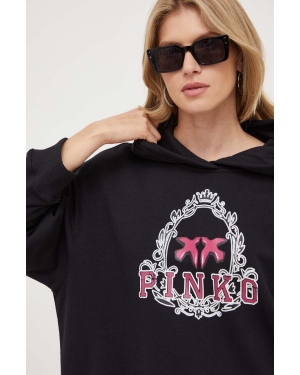 Pinko bluza bawełniana damska kolor czarny z kapturem z nadrukiem