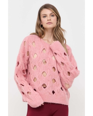 Pinko sweter wełniany kolor różowy