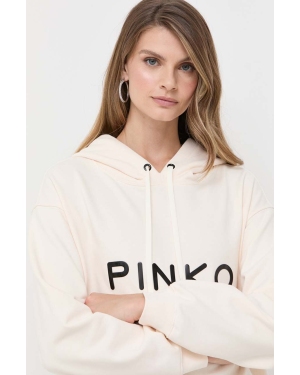 Pinko bluza bawełniana damska kolor beżowy z kapturem z aplikacją 101685.A163