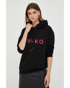 Pinko bluza bawełniana damska kolor czarny z kapturem z aplikacją