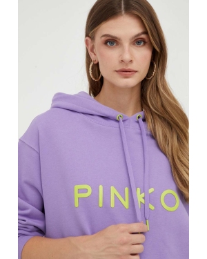 Pinko bluza bawełniana damska kolor fioletowy z kapturem z aplikacją 101685.A163